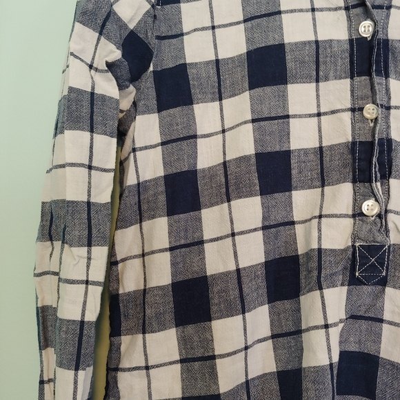 J. Crew Factory Blue & White Plaid Popover Long Sleeve Top Size XS - Picture 3 of 5
